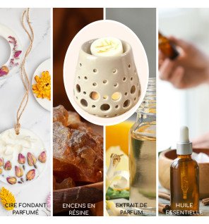  brûle-parfum en situation sur une étagère avec des accessoires de décoration minimaliste