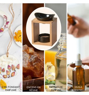  détail du socle en bambou du brûle-parfum mettant en valeur la qualité des matériaux