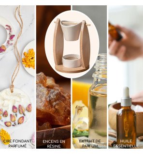  brûle-parfum en bois et céramique utilisé avec une bougie chauffe-plat pour libérer des senteurs douces