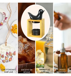  brûle-parfum birdy noir allumé créant une lumière tamisée et chaleureuse