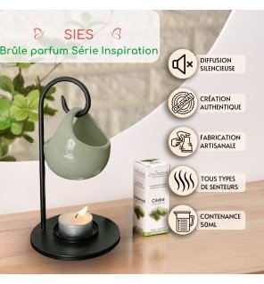  décoration intérieure mettant en valeur le brûle-parfum artisanal inspiration seis sur une étagère minimaliste
