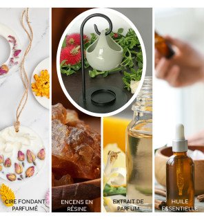  focus sur la base en métal du brûle-parfum inspiration seis et sa stabilité sur une surface plane