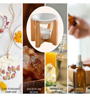  brûle-parfum simplicity placé sur une étagère avec des livres et des objets décoratifs