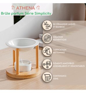  brûle-parfum simplicity athena utilisé avec une bougie chauffe-plat allumée à l’intérieur