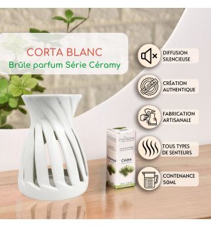  ambiance zen avec le brûle-parfum corta blanc entouré de plantes vertes