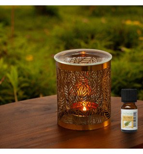  brûle-parfum posé près de plantes vertes pour une atmosphère naturelle et relaxante