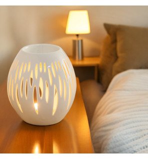  brûle-parfum céramique blanche ovale avec coupelle amovible pour huiles essentielles