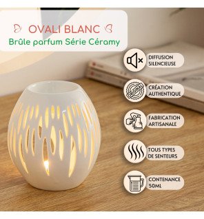  détail du brûle-parfum ovale blanc montrant la finesse de la céramique