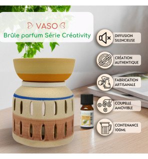  gros plan sur la base du brûle-parfum révélant la texture de la céramique