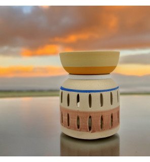  brûle-parfum vaso creativity décorant une étagère aux côtés de livres et de plantes