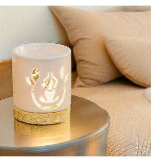  détail du réservoir supérieur rempli d’eau et d’arômes parfumés