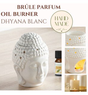  brûle-parfum dhyana blanc utilisé avec une bougie chauffe-plat pour créer une ambiance zen