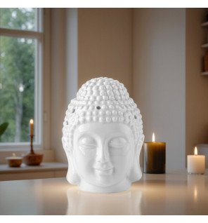  vue rapprochée du réservoir à parfum du brûle-parfum en céramique blanche