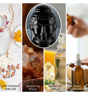  mise en scène du brûle-parfum avec des accessoires de méditation et encens