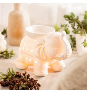  vue latérale du brûle-parfum céramique blanc avec détails soignés