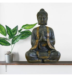  sculpture bouddha méditant en résine grise pour décoration intérieure