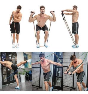  ensemble d’accessoires de fitness variés pour entraînement à domicile sur fond neutre