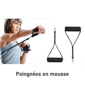  détail des mousquetons et sangles pour exercices de musculation et stretching