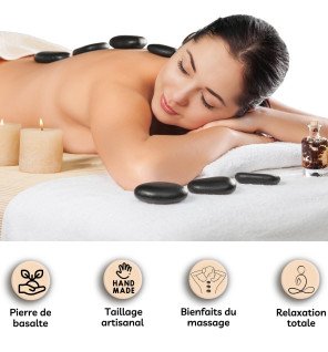  ambiance zen avec pierres chaudes entourées de bougies et d’huiles essentielles