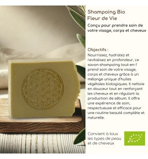  shampoing bio fleur de vie à côté d’une serviette roulée pour une ambiance cocooning