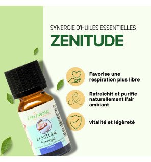  synergie d'huiles essentielles zenitude 10 ml entourée de fleurs fraîches pour une ambiance relaxante