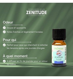  huile essentielle zenitude 10 ml placée à côté d'un diffuseur pour illustrer l'utilisation en diffusion à froid