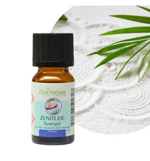  synergie zenitude 10 ml posée sur un tissu doux pour souligner la pureté des huiles essentielles