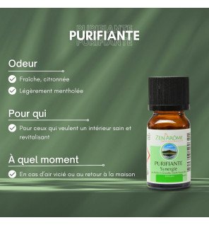  synergie d'huiles essentielles purifiante 10 ml utilisée avec un diffuseur en céramique blanc