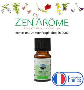  flacon d'huile essentielle purifiante 10 ml entouré de galets pour une atmosphère zen