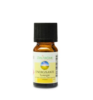  détail de l’étiquette de la synergie d’huiles essentielles energisante 10 ml pour montrer la pureté du produit
