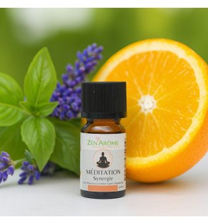  huile essentielle méditation 10 ml placée sur un tapis de yoga pour illustrer un moment de bien-être