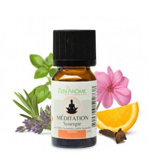  flacon d'huile essentielle méditation 10 ml à côté d'un livre ouvert pour une atmosphère paisible