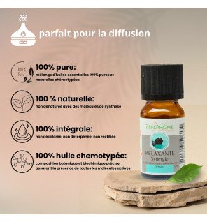  synergie d'huiles essentielles relaxante 10 ml utilisée dans un diffuseur pour créer une ambiance apaisante