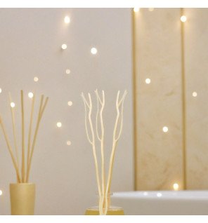  tiges en rotin insérées dans un flacon de parfum pour une diffusion douce et continue