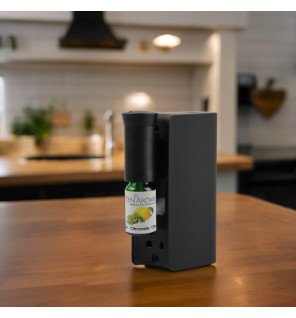  diffuseur mobysens noir placé sur une étagère avec des plantes et des livres pour une touche déco