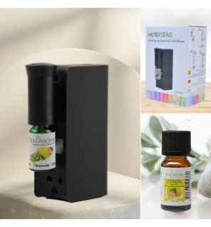  vue latérale du diffuseur mobysens noir mettant en avant sa compacité et sa mobilité