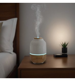  gros plan sur le diffuseur purisia mettant en valeur sa texture en céramique mate et son design épuré