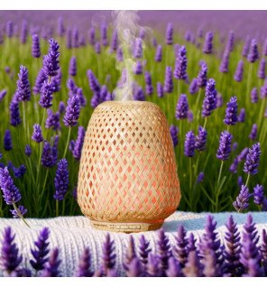  diffuseur olaki et huiles essentielles disposés sur une étagère de salle de bain pour une atmosphère spa