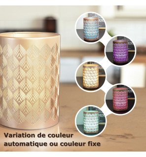  diffuseur d'huiles essentielles en verre et métal dans une décoration intérieure épurée