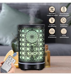  diffuseur d'huiles essentielles siena avec télécommande posée à côté pour un contrôle facile