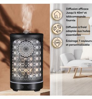  détail du design ajouré en métal du diffuseur d’huiles essentielles