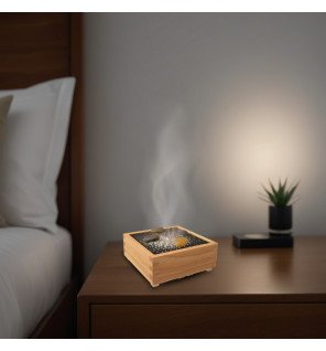  diffuseur ultrasonique en bois naturel utilisé dans une salle de bain pour une touche bien-être