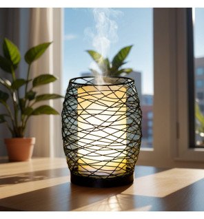  ambiance zen avec diffuseur volupsia diffusant une brume fine dans une salle de yoga