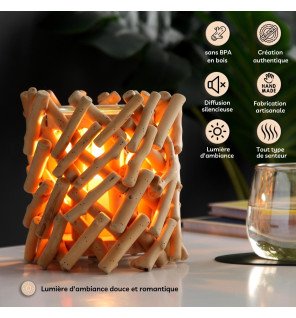  ambiance zen avec le diffuseur calorya n°7 diffusant une lumière tamisée dans une chambre