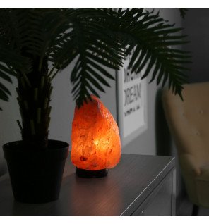  lampe en sel d'himalaya allumée créant une atmosphère apaisante dans un bureau