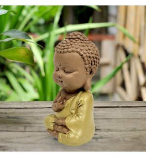  statue décorative en résine jaune pour espace de méditation