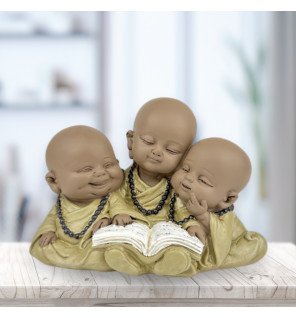  détail du visage serein d’un bonze en pleine lecture