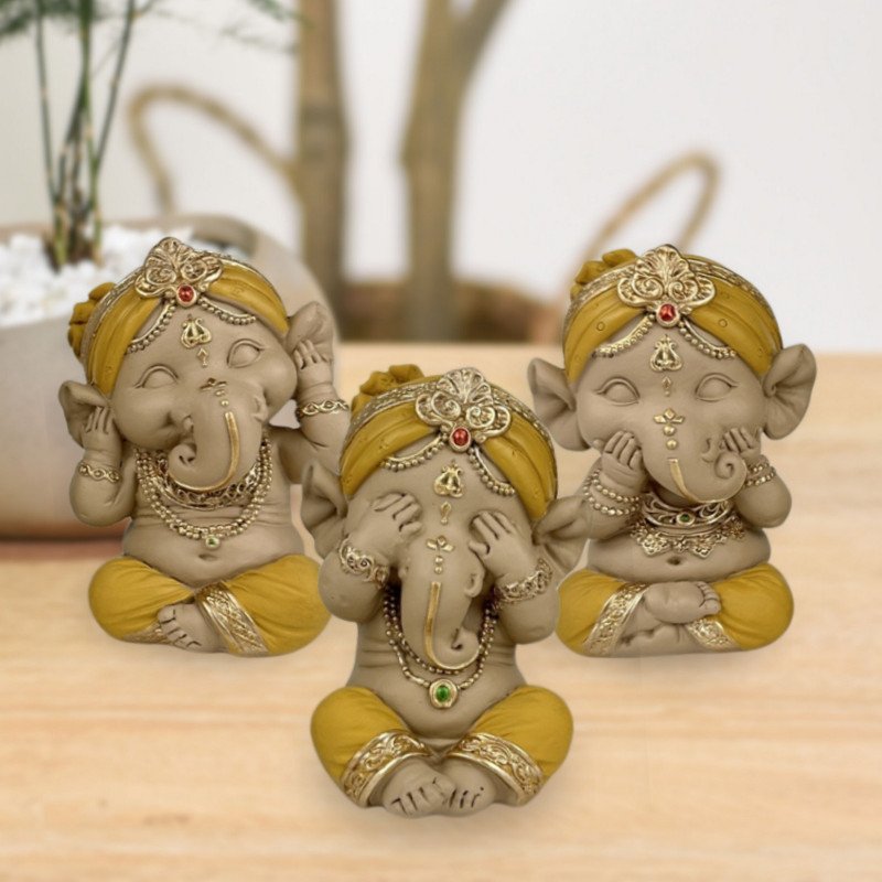 Lot de 3 statues Ganesh jaune Lot de 3 statues Ganesh jaune