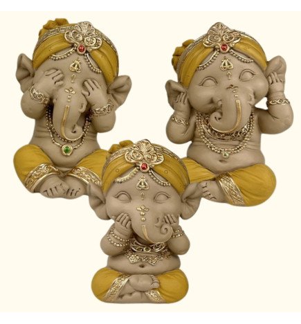 Lot de 3 statues Ganesh jaune