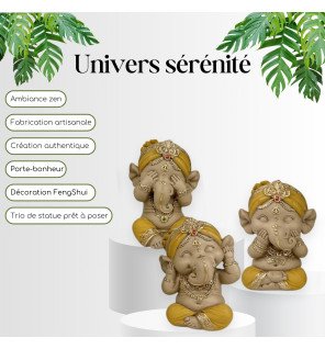  ensemble de statues ganesh jaune disposées sur une étagère pour une ambiance apaisante